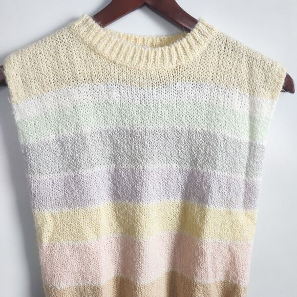 Radishes & Roses Sweater Vest Womens Small 90s Pastel Yellow Pink Colorblock Vtg - Picture 3 of 9